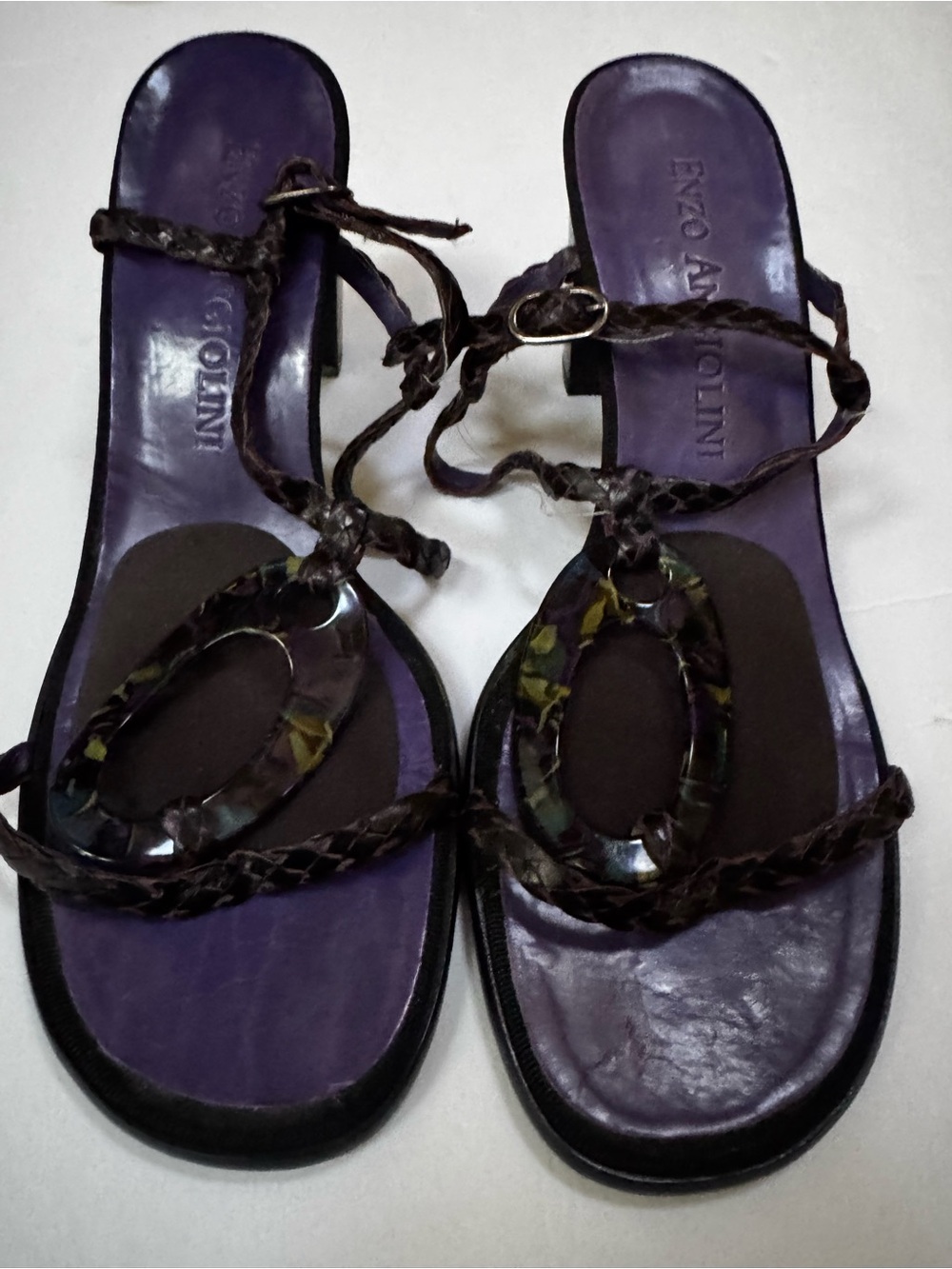 Enzo Angiolini Oval Strappy Chunky Heel Black Purple Sandals Shoes womens 8.5 - Picture 12 of 14
